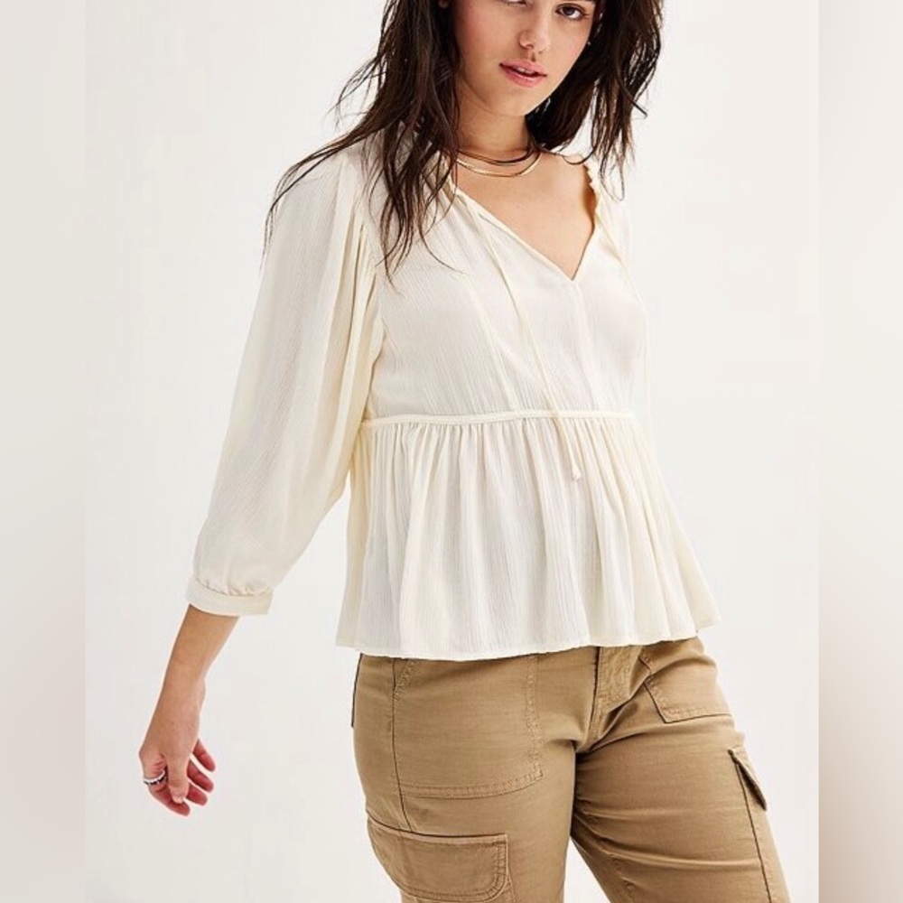 SO Cream Tiered Peasant Tunic with Tie E - Picture 1 of 2